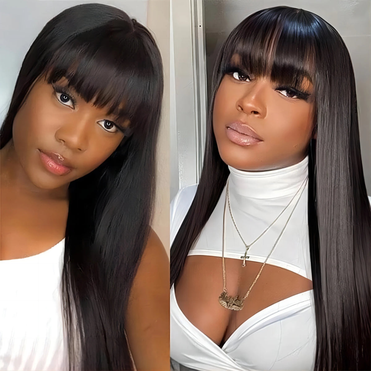 Peruvian 30 Inch Straight Full Machine Made Wig with Bang 180% Natural Human Hair Wig For Women Pre-Plucked Remy Hair Cheap Wig