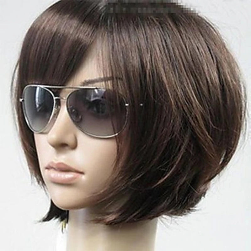 HAIRJOY  Synthetic Hair  Women Short  Straight Brown  Wigs Side Bang