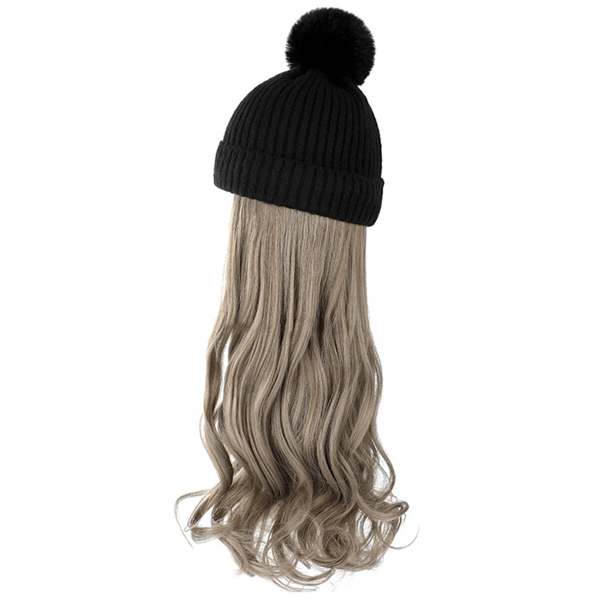 Winter Female Hat Wig With Curly Hair Extensions Synthetic Wave Wig Cap Dismountable Stylish Outdoors Beanie For Camping Hiking