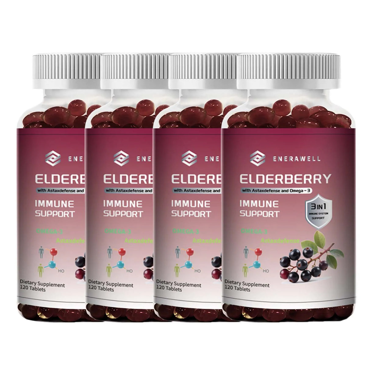 Elderberry - Immune Boost, Antioxidant, Healthy Skin, Promotes Joint Health, with Omega-3 - 120 Capsules