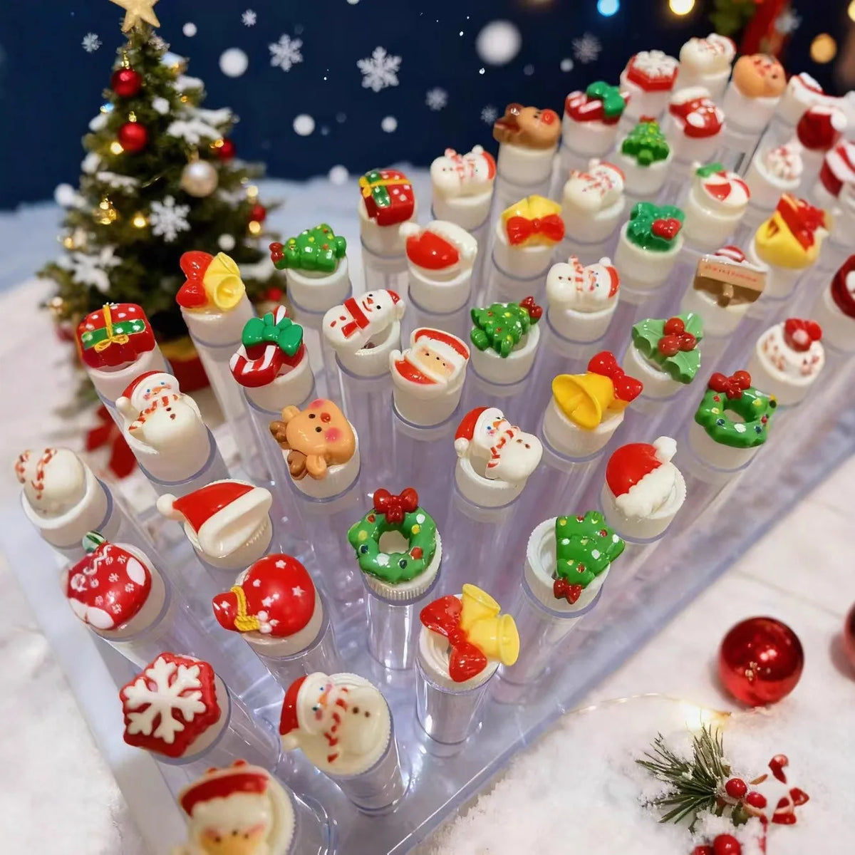 10pcs Christmas Mascara Eyelash Brush in Tube with snowflake, Dust-Proof Reusable Mascara Wand Lash Applicator Women Makeup Tool