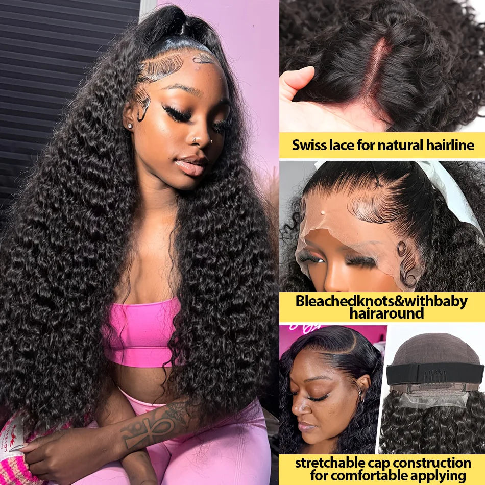 250 Density 100% Human Hair 40 44 Inch Deep Wave 13x4 13x6 HD Lace Front Wigs Water Wave Curly 360 HD Full Lace Front Wig Black