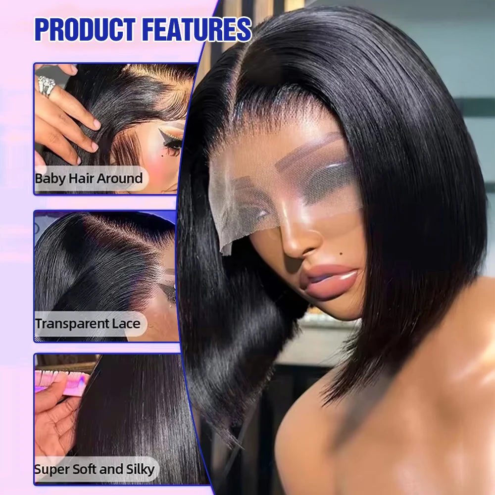 Brazilian HD Transparent 13x4 Bone Straight Short Bob Human Hair Wigs 13x6 Straight Lace Front Wigs For Women 250 Density