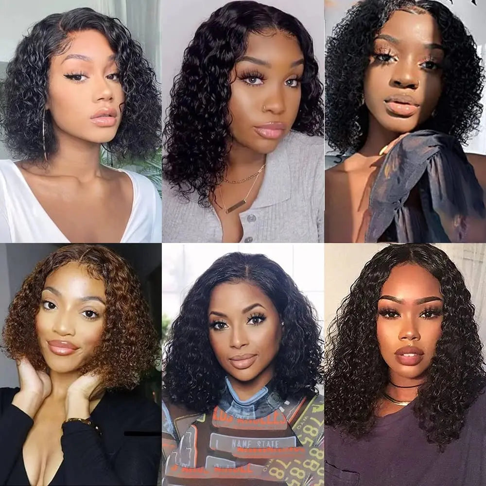 Short Bob Curly 13x4 Lace Front Human Hair Wigs Brazilian Virgin 100% Human Hair Deep Wave Bob Wigs 200% Density 4x4 Closure Wig