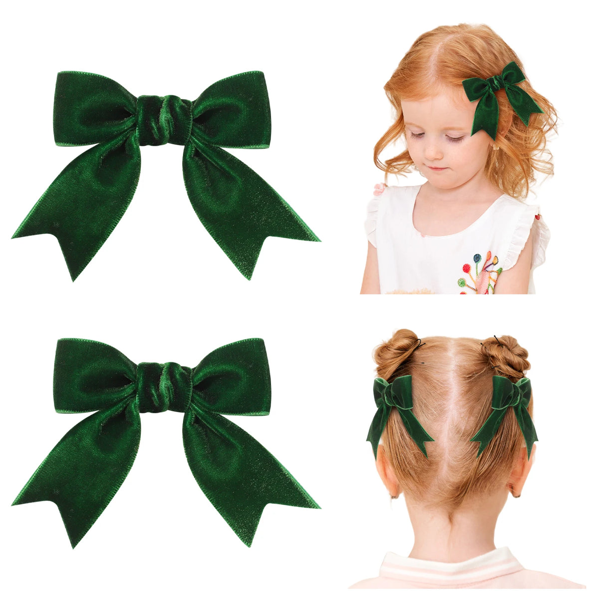 2pcs Christmas Velvet Ribbon Bows Hair Clips for Baby Girls Retro Red Green Handmade Hairpin Headwear New Year Hair Accessories