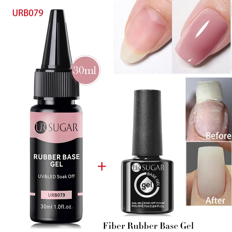 UR SUGAR 30ml Refilled Rubber Base Gel Big Capacity Crystal Nude Pink Clear Soak Off UV LED Nail Art Varnish Constructed Gel