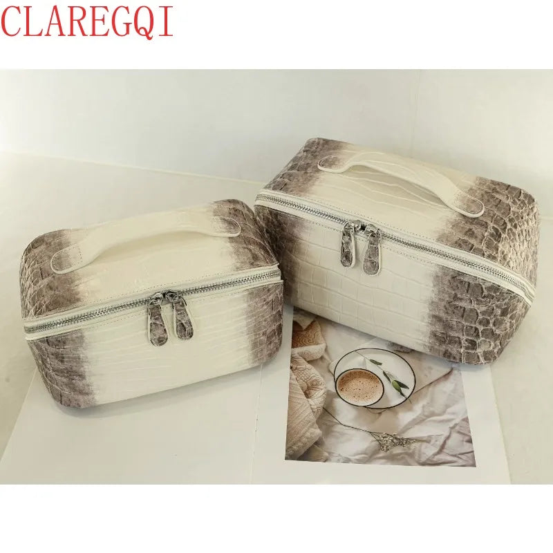 Dermis Makeup Brush Bags Crocodile Pattern Makeup Organizer Bag Large Capacity Skincare Bag Portable Commuting Big Makeup Bag