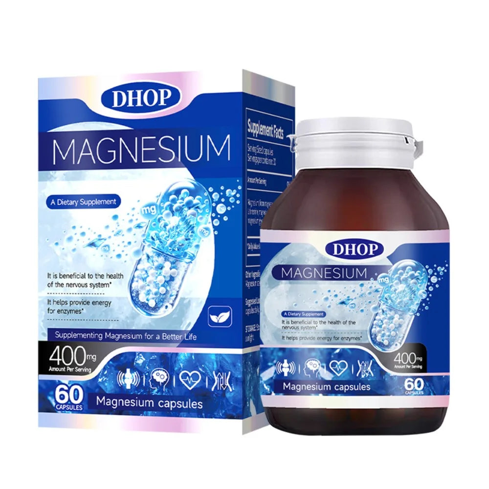 DHOP Magnesium Capsules 400mg 60 Count Bone Health Muscle Function Sleep Wellness Nervous System Support Supplement for Adults