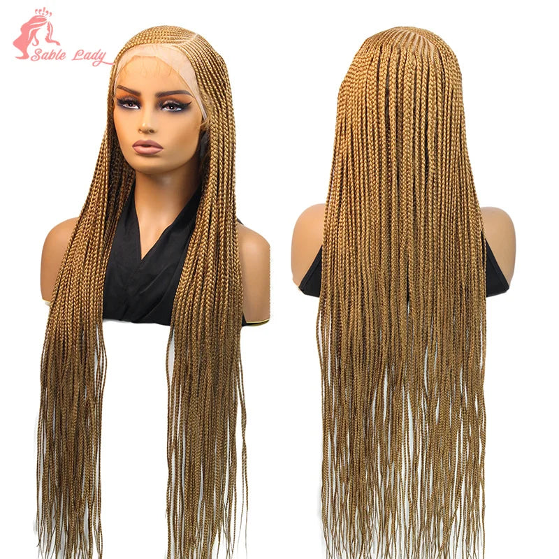 Faux Locs Crochet Cornrow Braided Wig Synthetic Full Lace Knotless Box Braids Wig Side Part Lace Wig Box Braided Wig for Women
