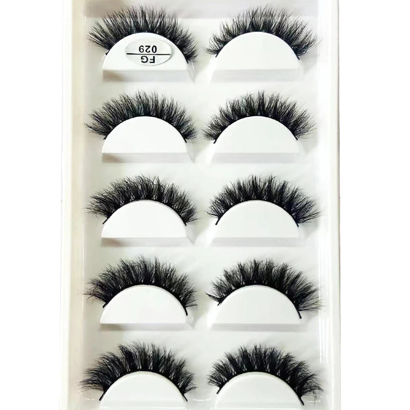 HBZGTLAD 5Pairs Handmade Mink Lashes Short False Eyelashes Dense Natural Long Messy Eye Lashes Reusable Stage Makeup Eyelashes