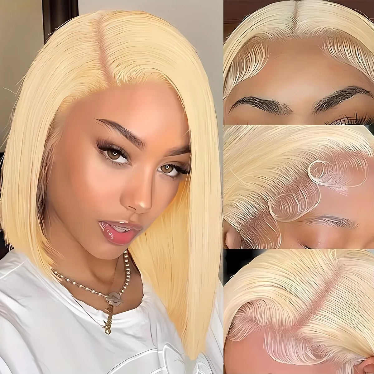 Human Hair Wigs 613 Blonde Colored Straight Short Bob 220% Density 13x6 Full Frontal HD Transparent Lace Pre-plucked 8-14 Inch