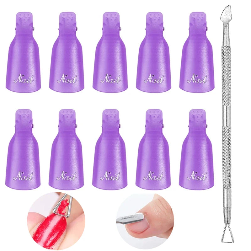 10Pcs UV Gel Polish Remover Clips Colorful Acrylic Nail Art Soak Off Cap Clips Nails Cleaning Manicure Finger Wrap Remover Tools