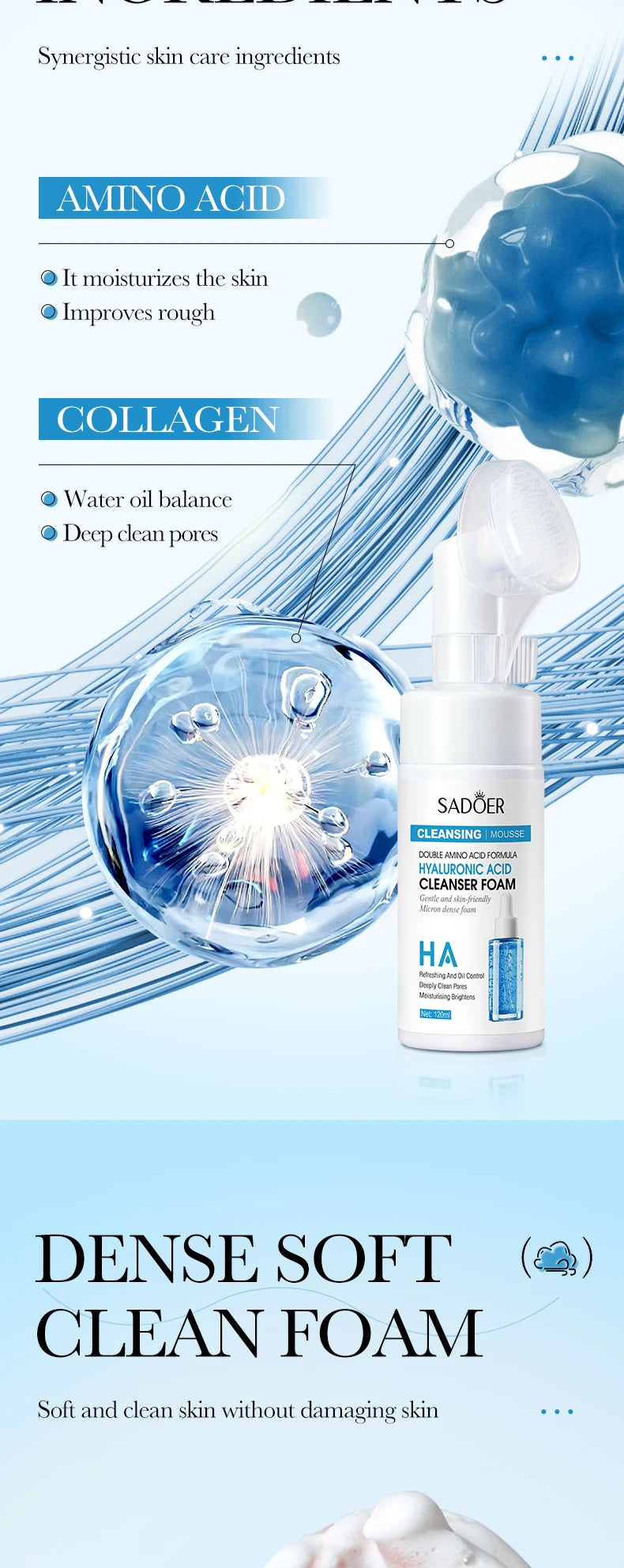 Facial Cleanser Face Wash Foam Face Massasge Facial Hydrating Moisturizing Skin Products Mossee Cleansing Care