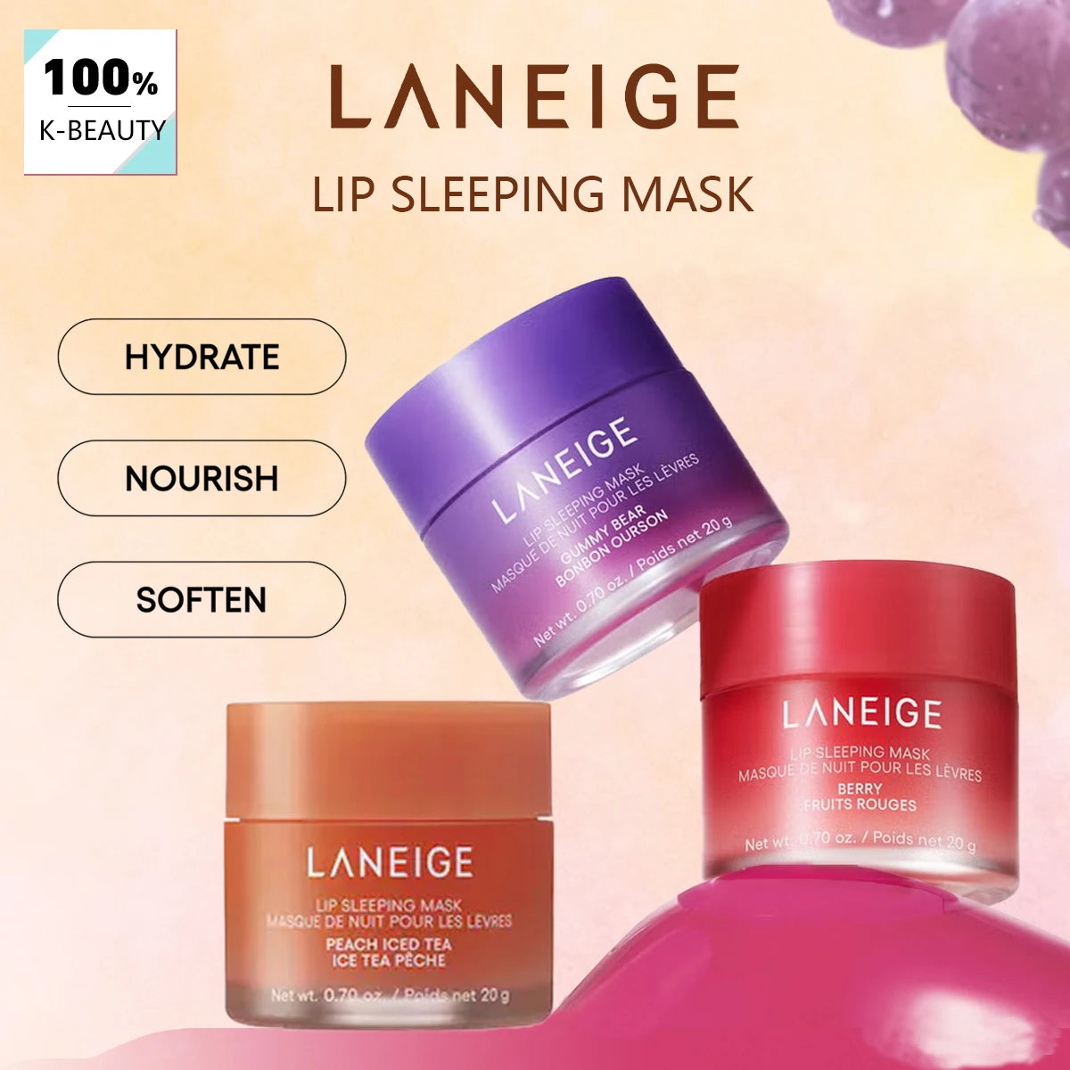 Laneige Lip Sleeping Mask,Long-Lasting Moisture & Dryness Relief,Smooth Texture & Fruity Treatment,Korean Skincare,Korean Makeup