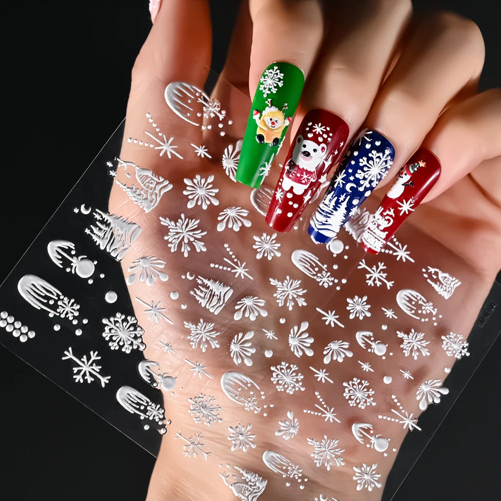1sheet 5D Holly Berries Christmas Nail Declas Cute Polka Dots Christmas Trees Nail Stickers Gingerbread Man Snowflake Manicure