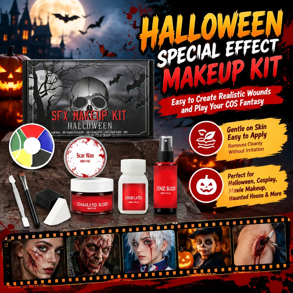 Halloween Makeup Kit 200g SFX Scar Wax Fake Blood Gel Set Safe Special Effects Wound Makeup Zombie Party Supplies For Women