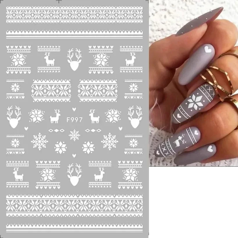 5D White Snowflakes Embossed Nail Art Stickers Winter Charm Decals Self Adhesive Christmas New Year Slider Decoration Manicure