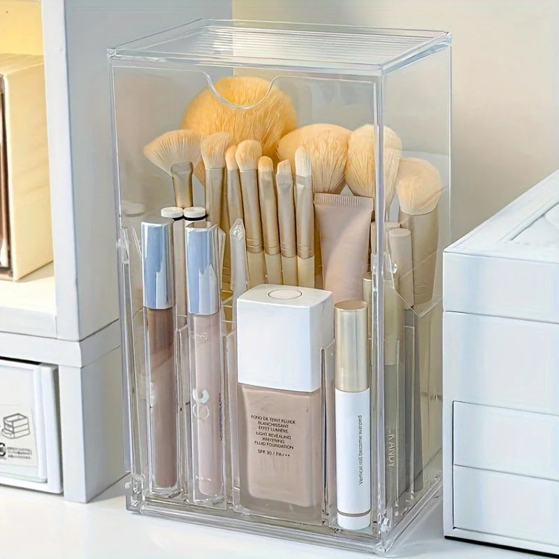 Dressing Table Storage Box Acrylic Makeup Brush Holder Transparent Adjustable Deskto Bathroom Waterproof Storage Accessories