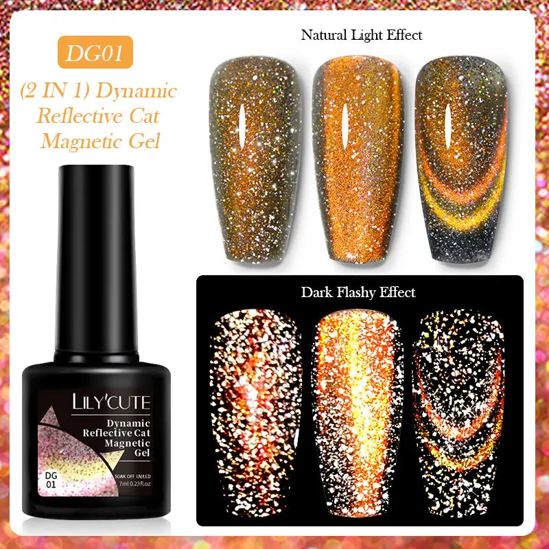 LILYCUTE 7ml 9D Black Crystal Cat Magnetic Gel Nail Polish Laser Silver Glitter Semi Permanent Manicure For Nail Art Gel Varnish