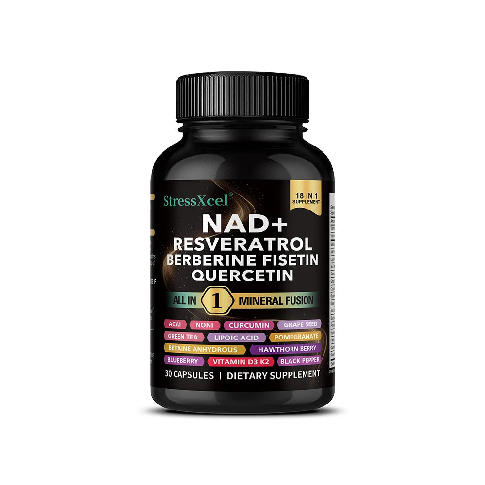 NAD+ Supplement with Resveratrol  & Quercetin - Boost NAD+ Levels, Energy & Anti-Aging Support - Vegan, 120 Softgels
