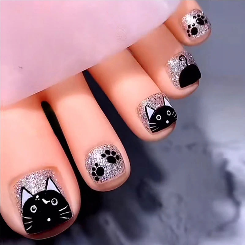 PAULINE PESERY 24PCS Press On Nails Halloween Fake ToeNails,Stick On Nails,Artificial Fake Toe Nail Set