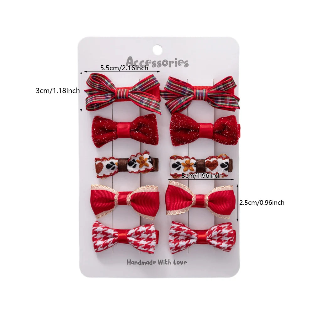 10Pcs/Lot Christmas Baby Girls Hair Clips Ribbon Santa Claus Gift Socks Tree Resin Hair Bows Xmas Dance Party New Year Hairpins