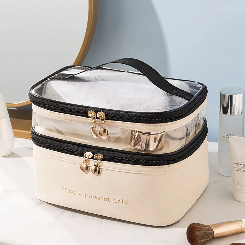 2026 Waterproof PVC Women Cosmetic Bag Portable Traveling Leather Toiletries Big Capacity Travel Makeup Organizer