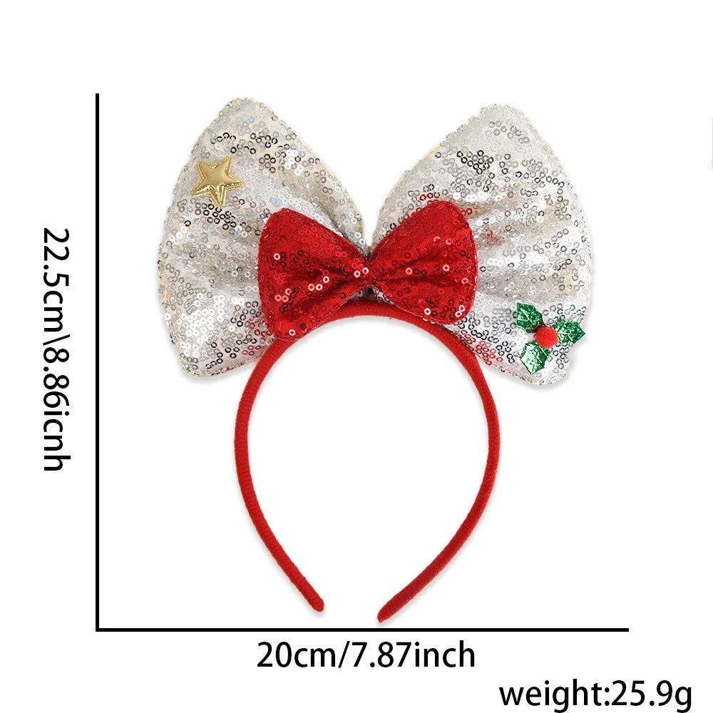 New Christmas Headband Sequins Bow Tie Hair Band Children's Hair Accessories Holiday Gift Dress Headwear Party Supplies