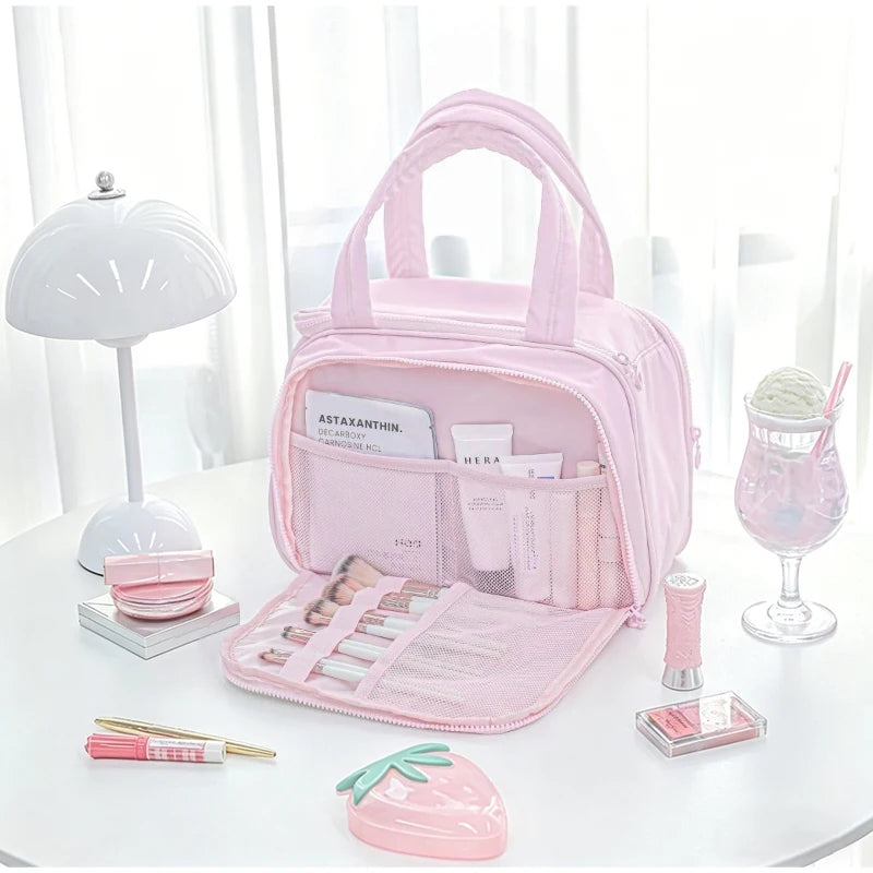 Large-capacity Partitioned Makeup Bag Sweet Cute Strawberry Musical Notes Handbag Portable Multi-layer Travel Toiletry Bags