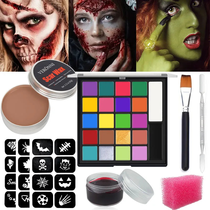 22 Color Face Body Painting Kit for Kids Adults,Face Paint Makeup Palette with Brush,Halloween Carnival Artist Cosplay Art Party