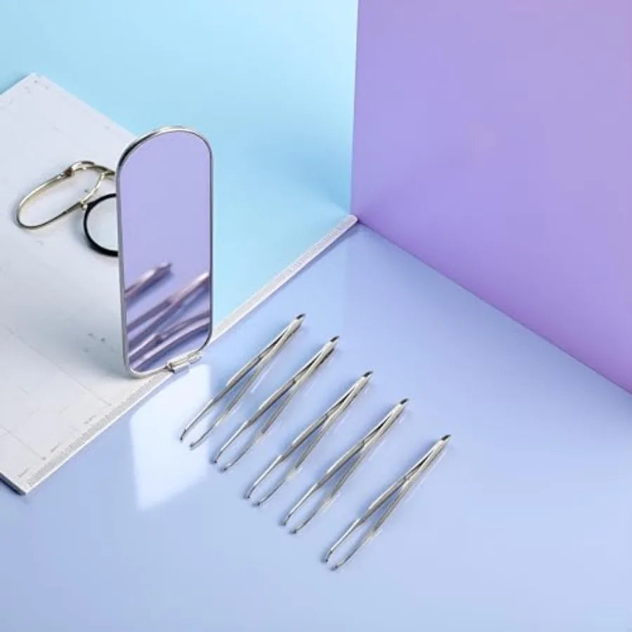 5Pcs Silver Tweezers, Pro Stainless Steel Eyebrow Home Tool Precision Hair Removal Beauty Tool Hair Removal Tweezers