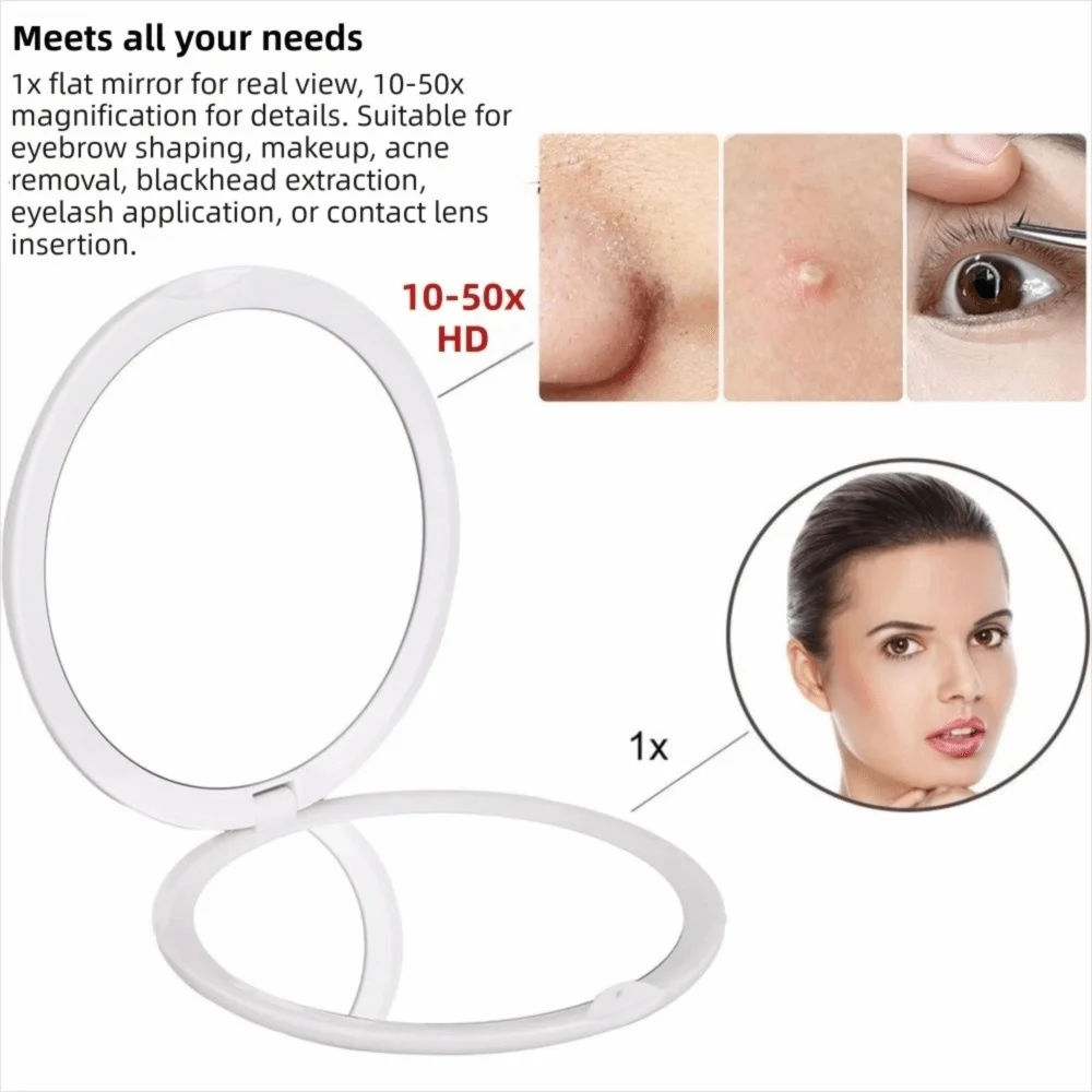 10-50x Magnification Folding Magnifying Makeup Mirror Stylish Appearance Double Sided Portable Mini Makeup Mirror