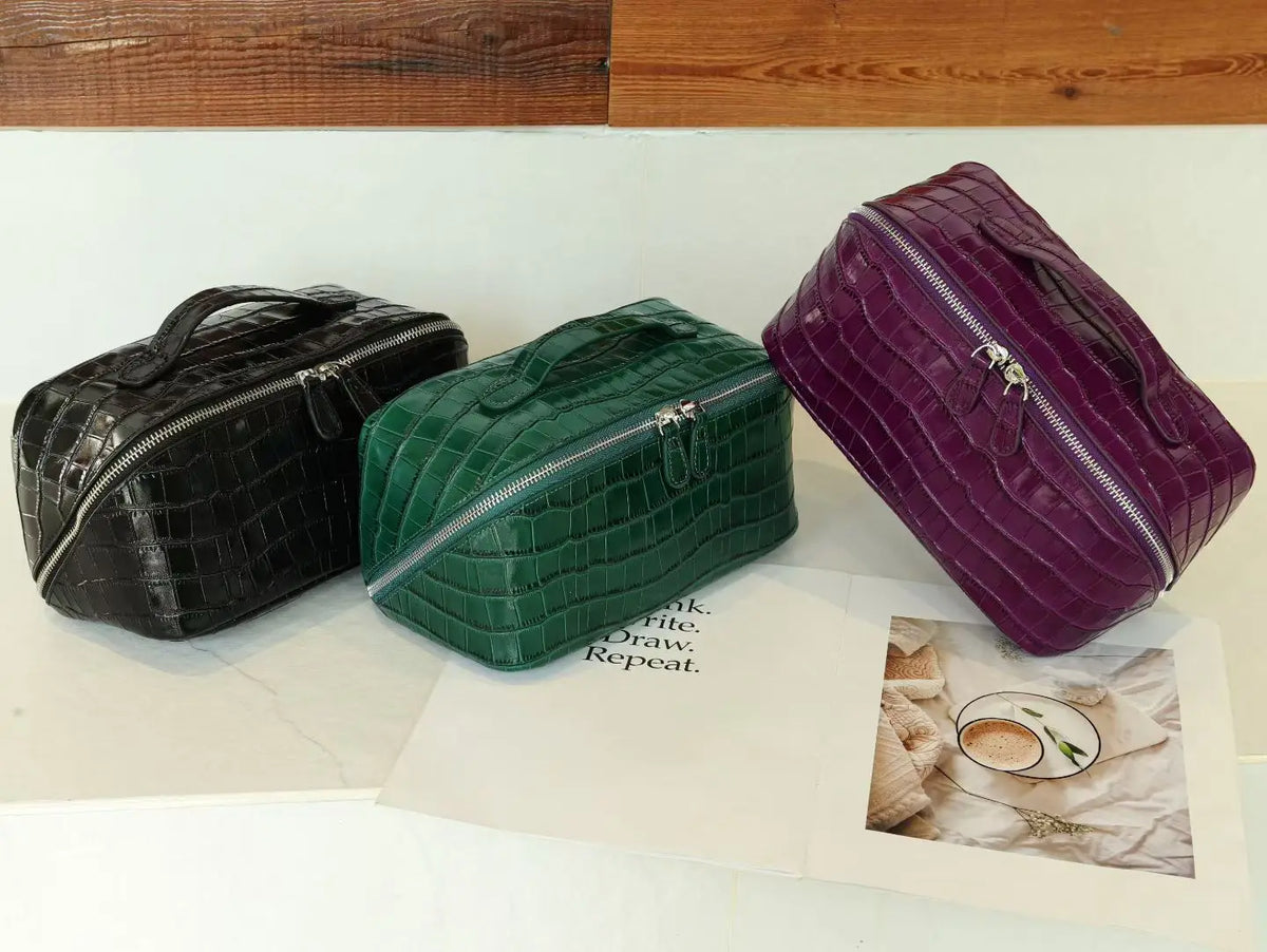 Dermis Makeup Brush Bags Crocodile Pattern Makeup Organizer Bag Large Capacity Skincare Bag Portable Commuting Big Makeup Bag