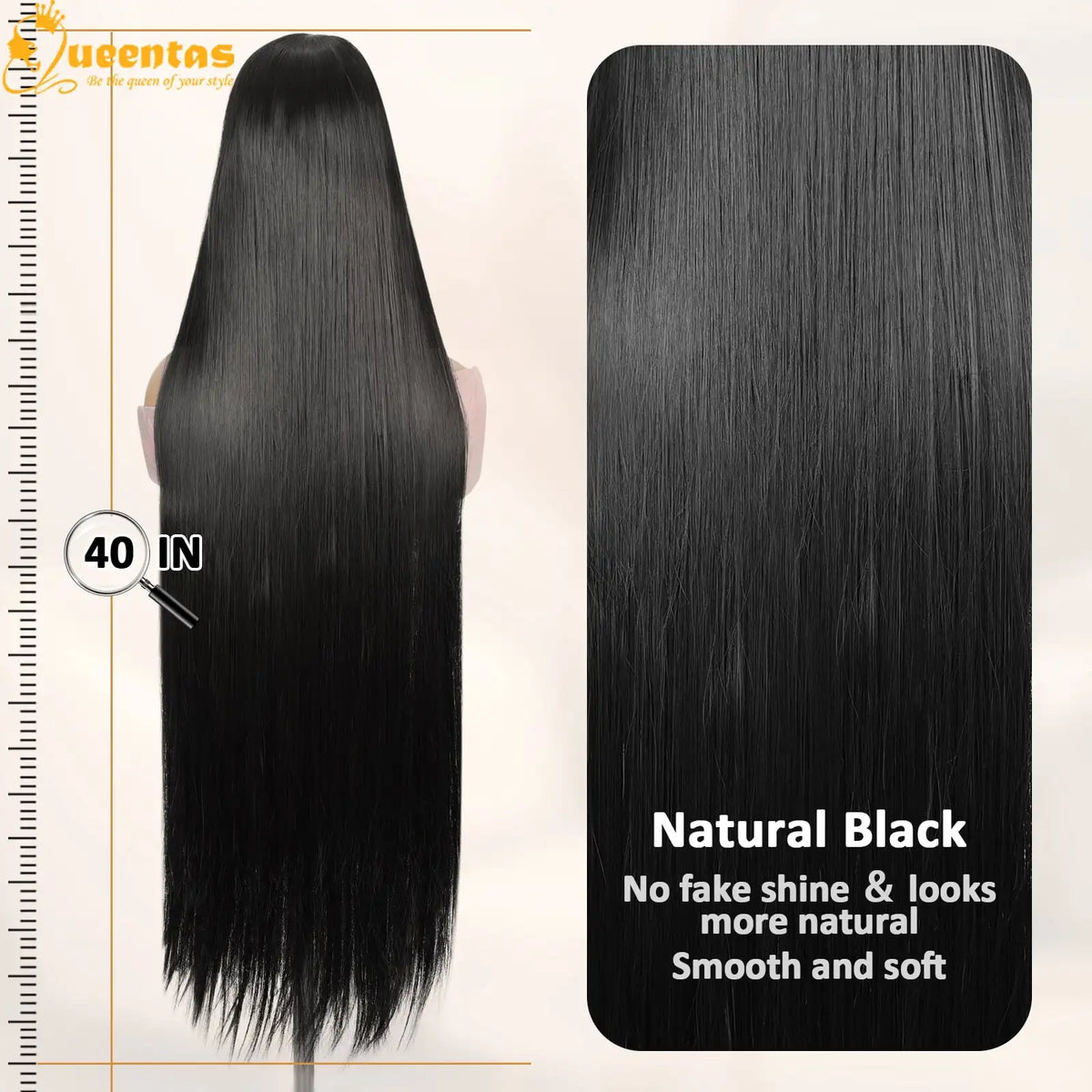 QUEENTAS 40 Inch Black Wig with Bangs Long Black Wigs for Women Synthetic Straight Hair Party Daily Wear