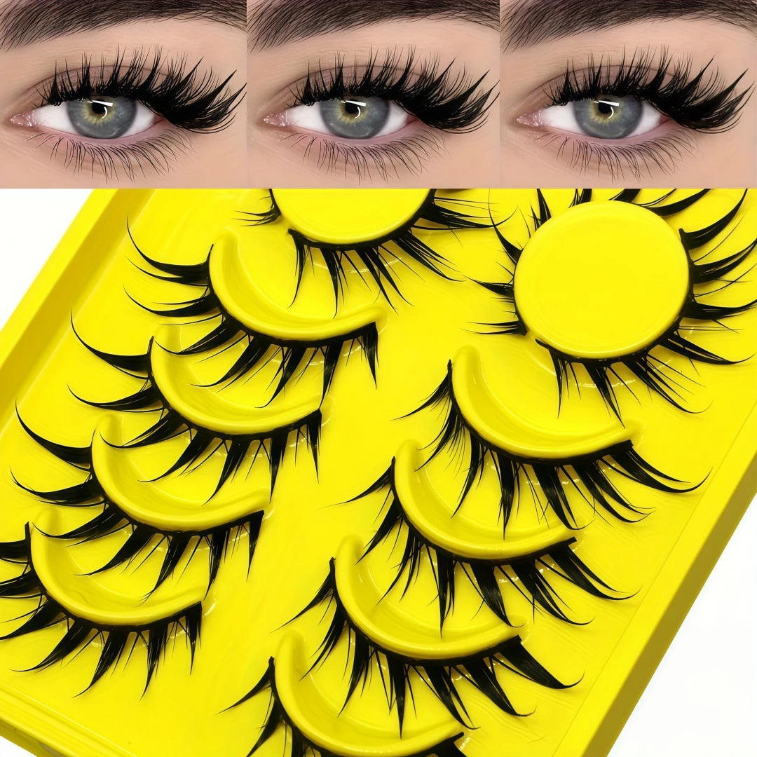 6 Pairs Spiky Dense Wet Look Manga False Eyelashes Cosplay Makeup For Daily Halloween Christmas Black Friday