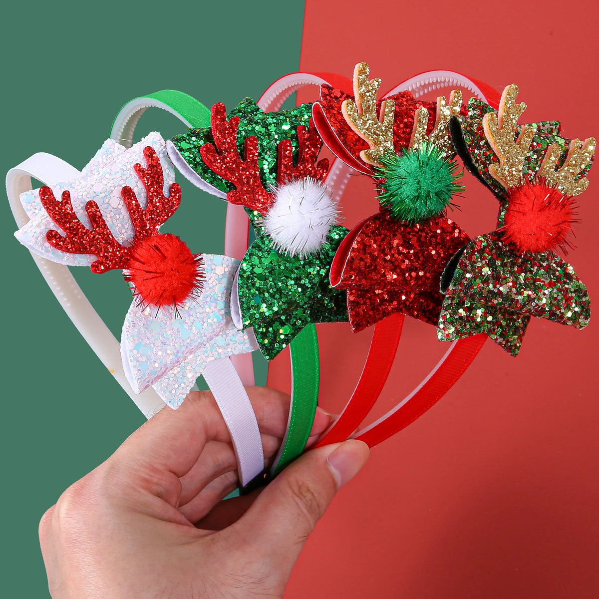 1/4pcs Christmas reindeer antlers headband, sparkling bow hair clip, Christmas party hair accessory.