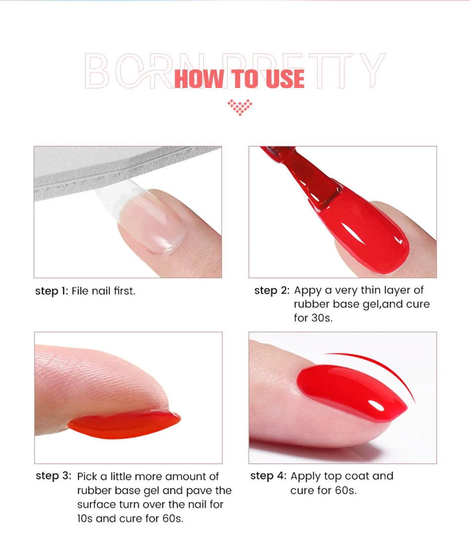 BORN PRETTY Milky Pink Rubber Base Gel Nail Polish Glitter 15ml Semi-Permanent Varnish Soak Off Self Leveling UV LED Gel