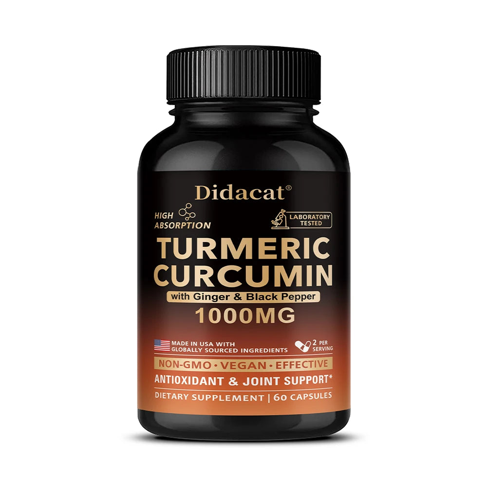 Turmeric Curcumin Complex Capsules with Ginger & Black Pepper, High Absorption, Support Joint, Heart, Brain & Immune Health