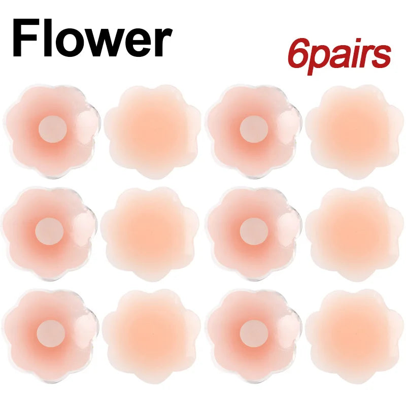Round Reusable Breast Petals Lift Invisible Silicone Bra-less Pasties Pad Nipple Cover Invisible Petal Adhesive Stick on Bra