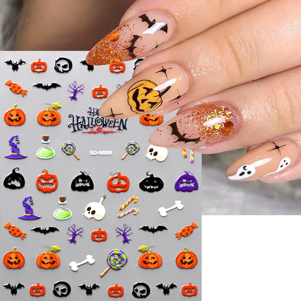 1sheet Bleeding Scars Skeleton Halloween Nail Stickers Ghost Face Pumpkin Eyeball Horrible Nail Decals Halloween Manicure Slider