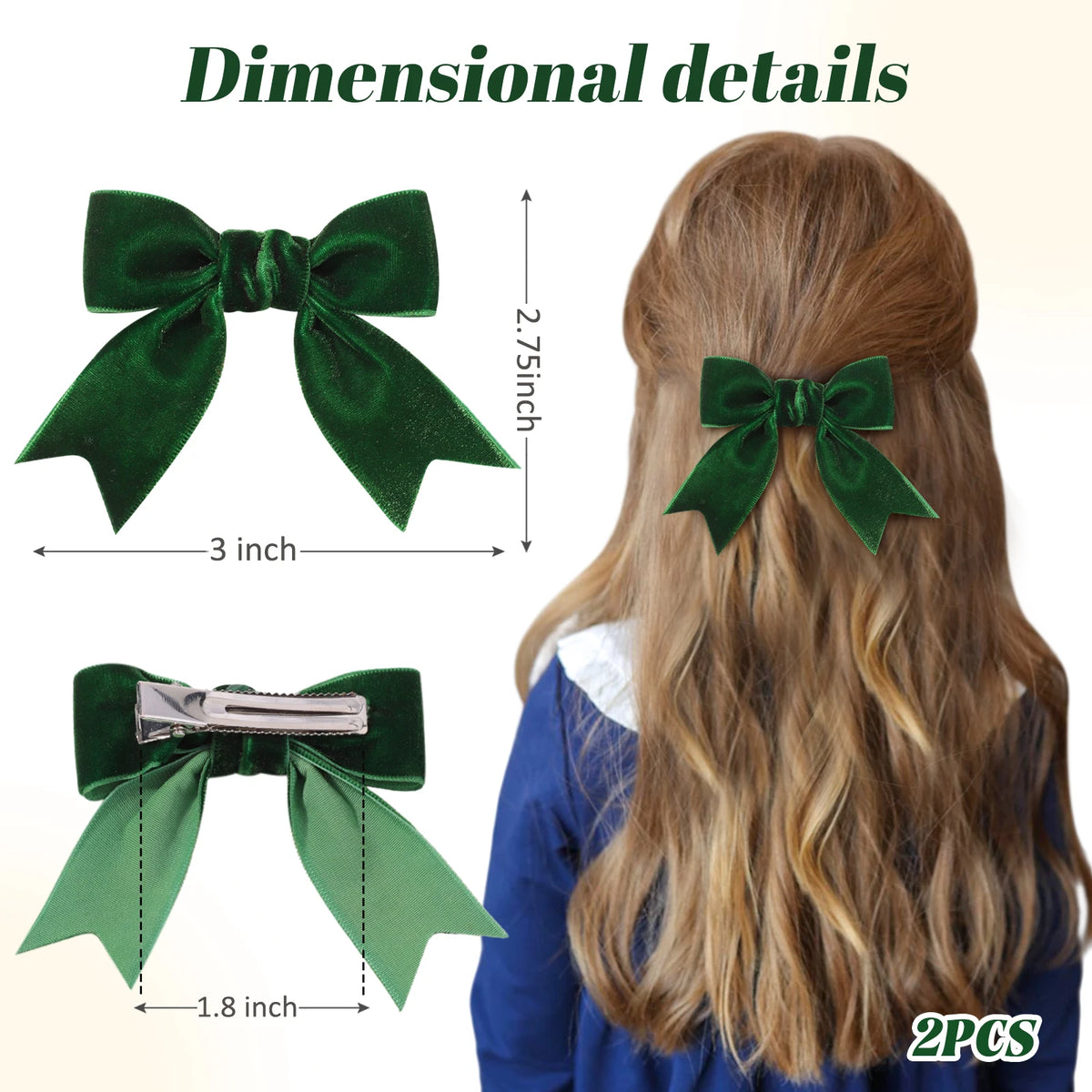 2pcs Christmas Velvet Ribbon Bows Hair Clips for Baby Girls Retro Red Green Handmade Hairpin Headwear New Year Hair Accessories