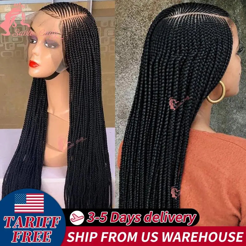 Faux Locs Crochet Cornrow Braided Wig Synthetic Full Lace Knotless Box Braids Wig Side Part Lace Wig Box Braided Wig for Women