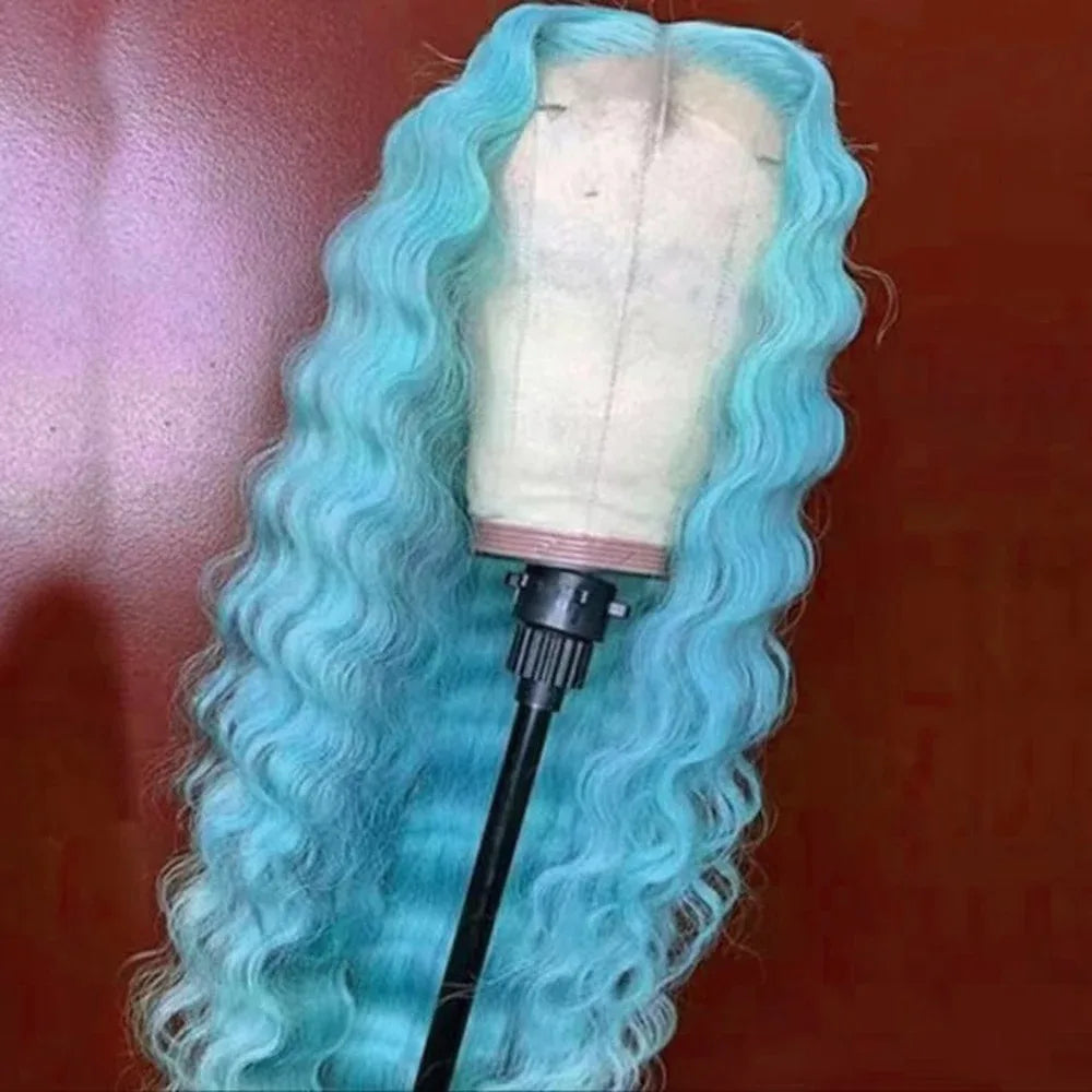 Navy Blue Light Pink Deep Wave Lace Front Wigs Free Part Long Curl Wavy Heat Fiber Synthetic Wig Makeup Cosplay Black Women Use