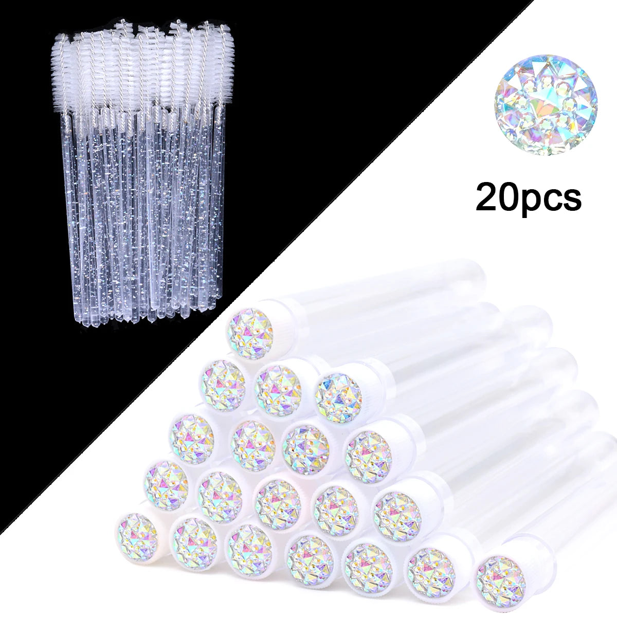 20Pcs Eyelash Extension Brushes With Tubes Lash Mascara Wands Eyebrow Comb Spoolies Container Disposable Makeup Tool Applicator