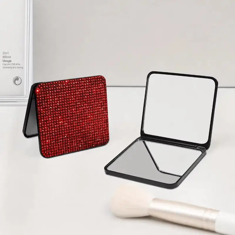 Rhinestone Compact Makeup Mirror Double Sided Foldable Portable HD Reflection for Daily Makeup Touch Up Travel Gift
