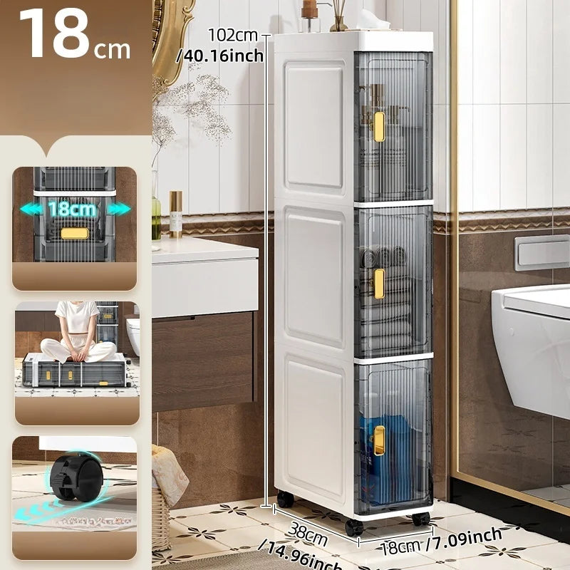 18cm Narrow Storage Cabinet, Multi-Tier Slim Organizer for Bathroom/Living Room, Holds Towel/Tissue/Cosmetic, Space-Saving Shelf