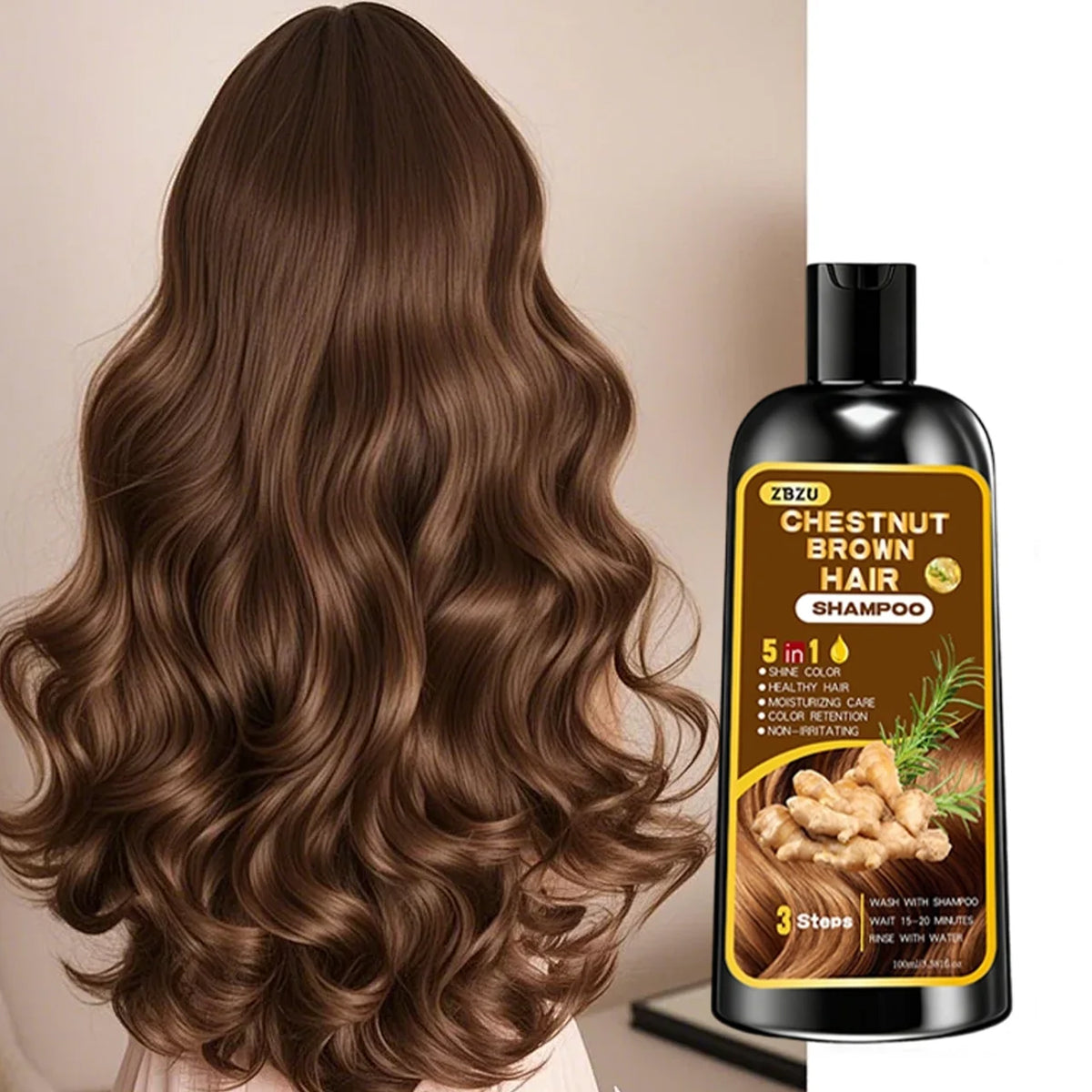 New Hair Dye Shampoo 5-in-1, Containing Ginger and Biotin. Long-Lasting Color Retention and Coverage of Gray Hair. Long-Lasting