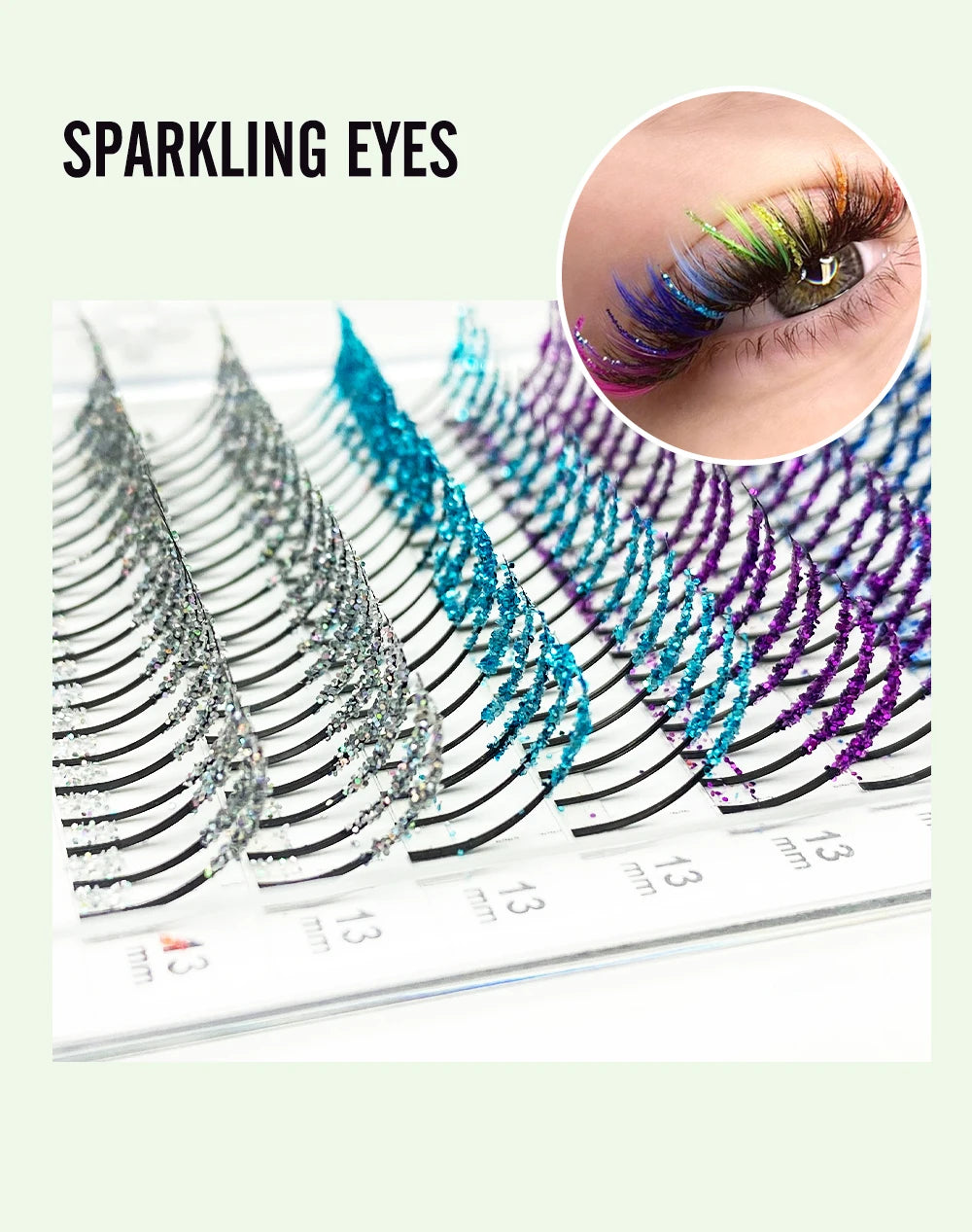 NATUHANA Glitter Shiny Colorful False Eyelash Extension DIY Mix Color Lashes Christmas Cosplay Party