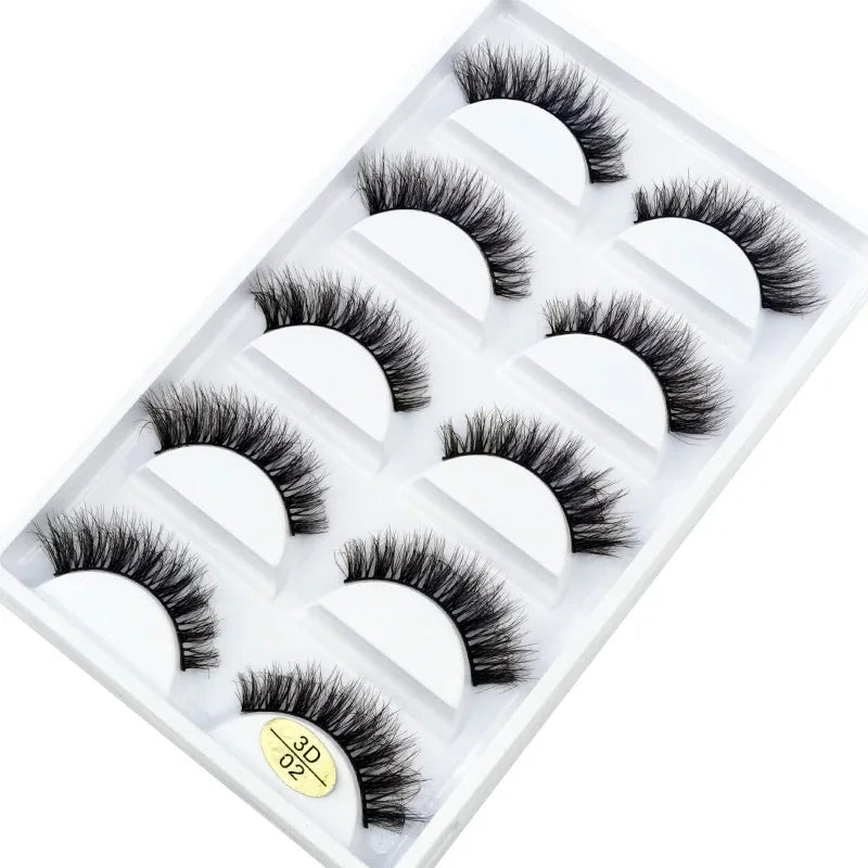 HBZGTLAD 5Pairs Handmade Mink Lashes Short False Eyelashes Dense Natural Long Messy Eye Lashes Reusable Stage Makeup Eyelashes