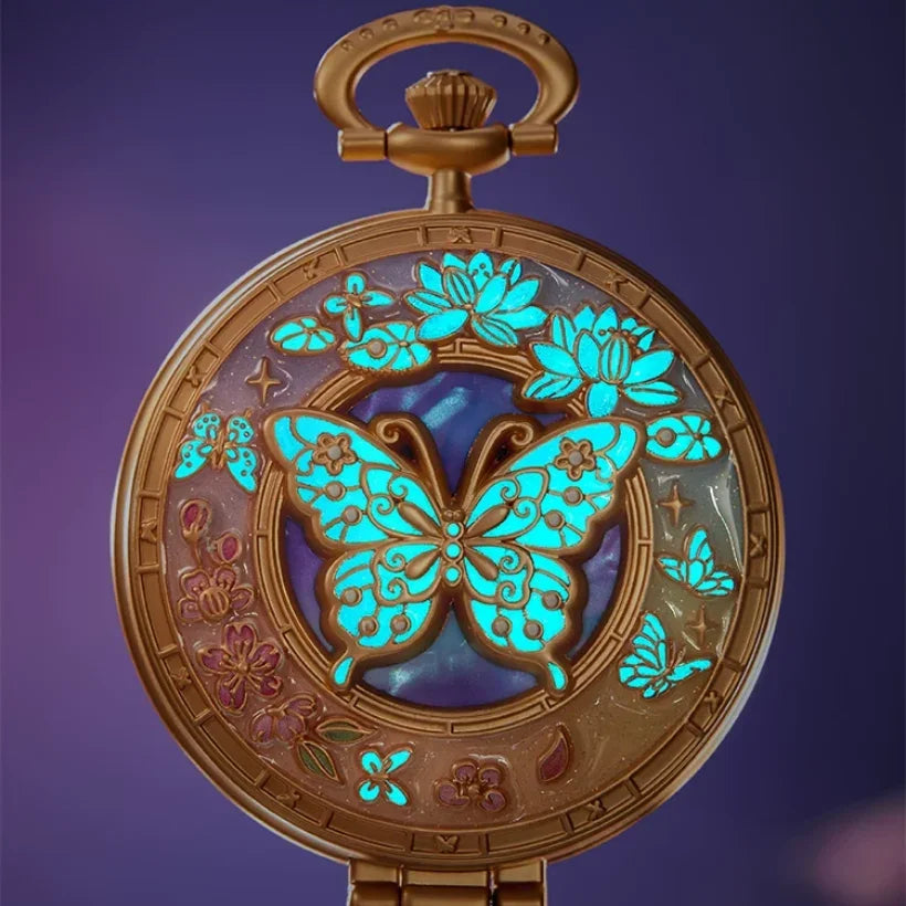 Dream Butterfly Luminous Pocket Makeup Mirrors Floral Butterfly Engraved Design,Portable Folding Mirror Birthday Gift